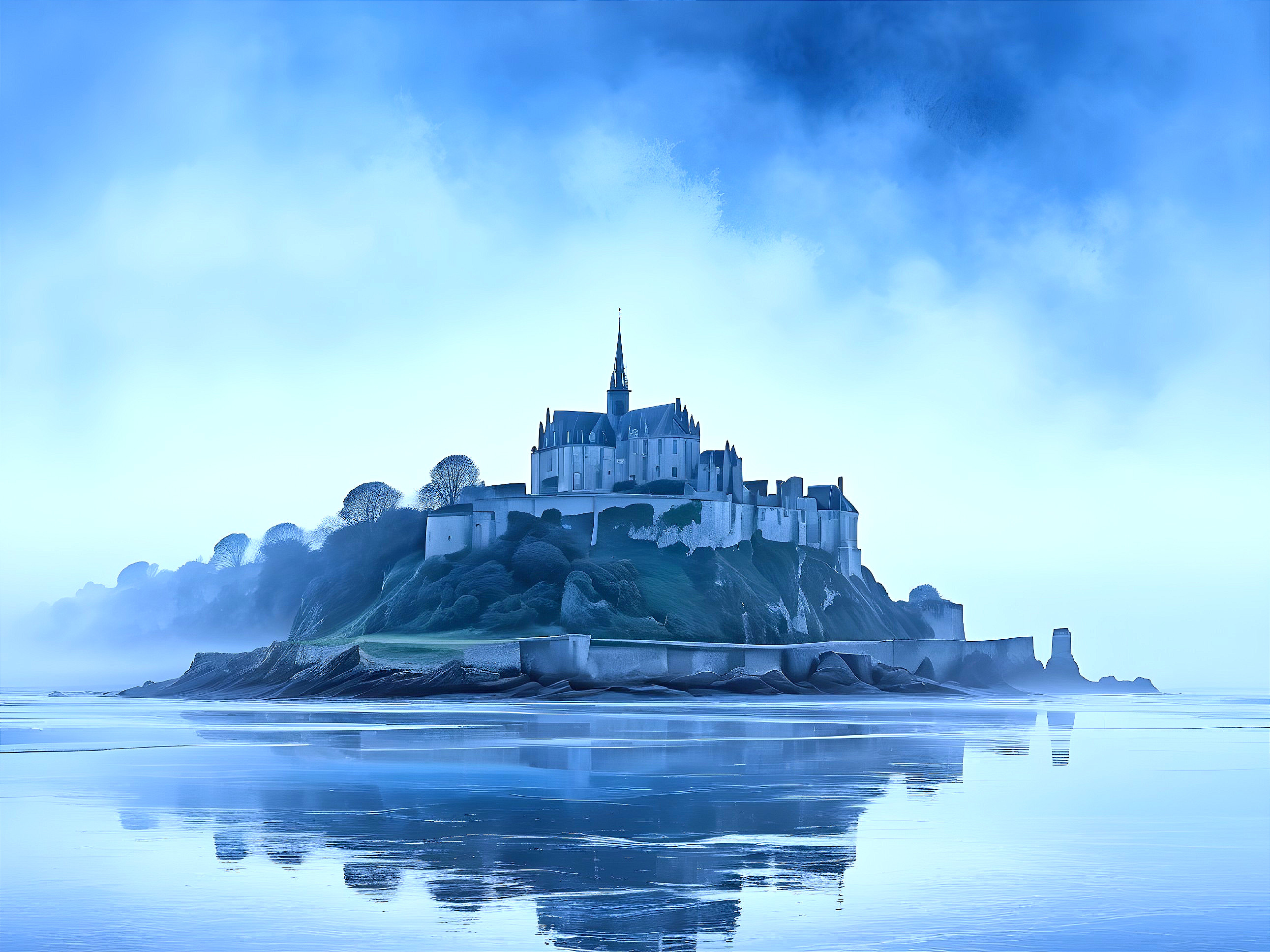 Majestic Castle on Rocky Island Surrounded by Water