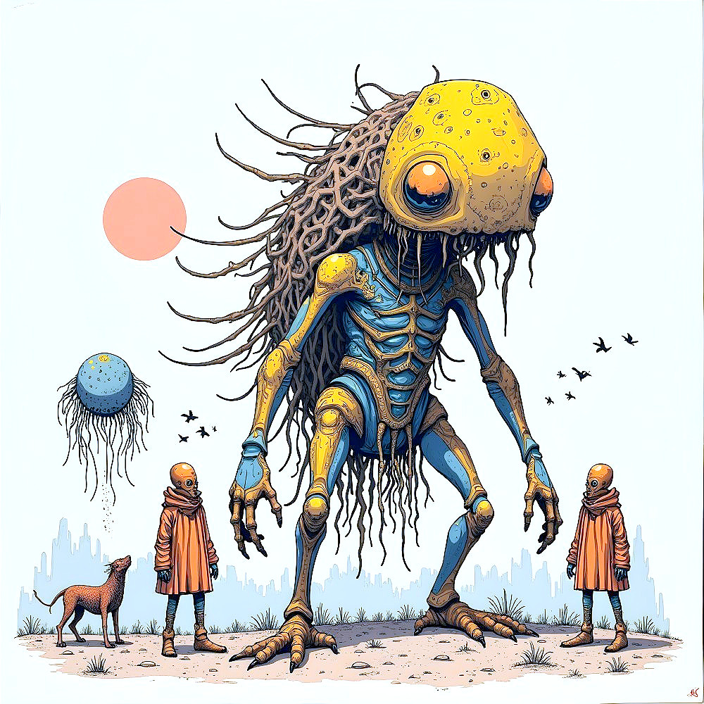Surreal Landscape with Colossal Humanoid Creature