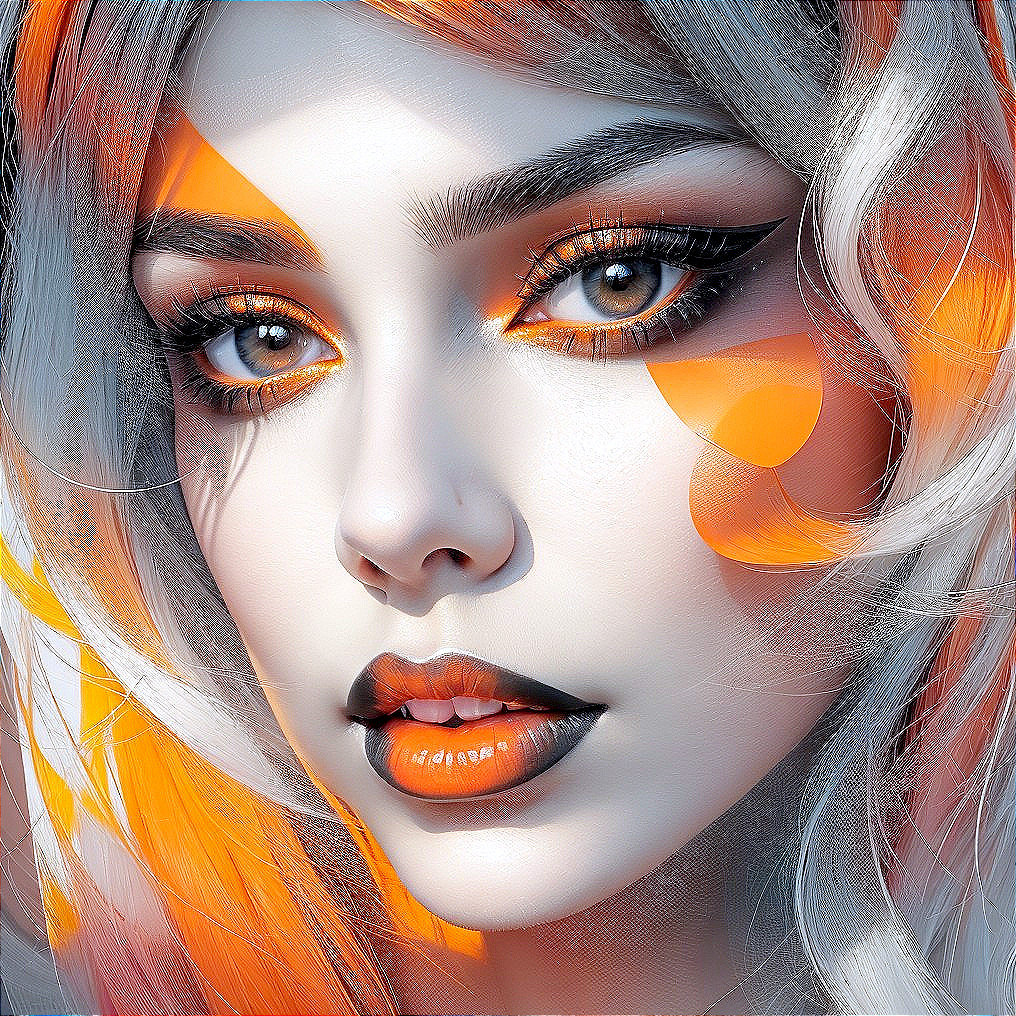 Portrait of a Woman with Gray-Blue Eyes and Bold Makeup