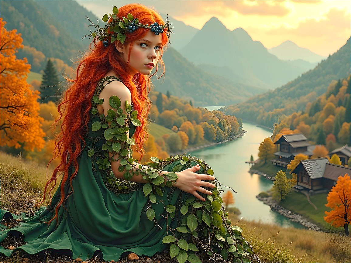 Young Woman with Red Hair in Nature Setting