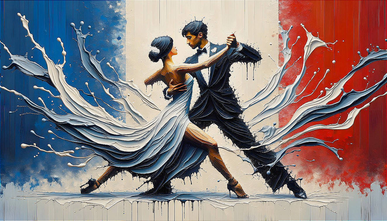Couple Dancing Tango with French Flag Background