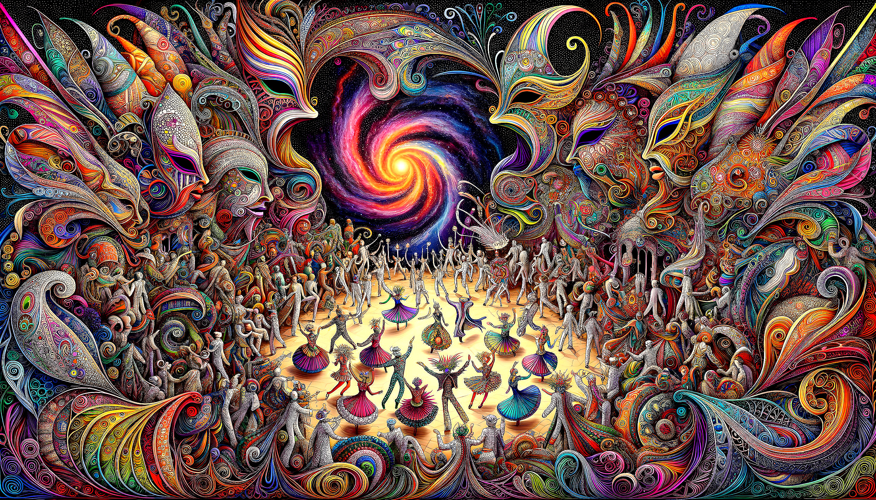 Colorful Psychedelic Dance Illustration with Cosmic Vortex