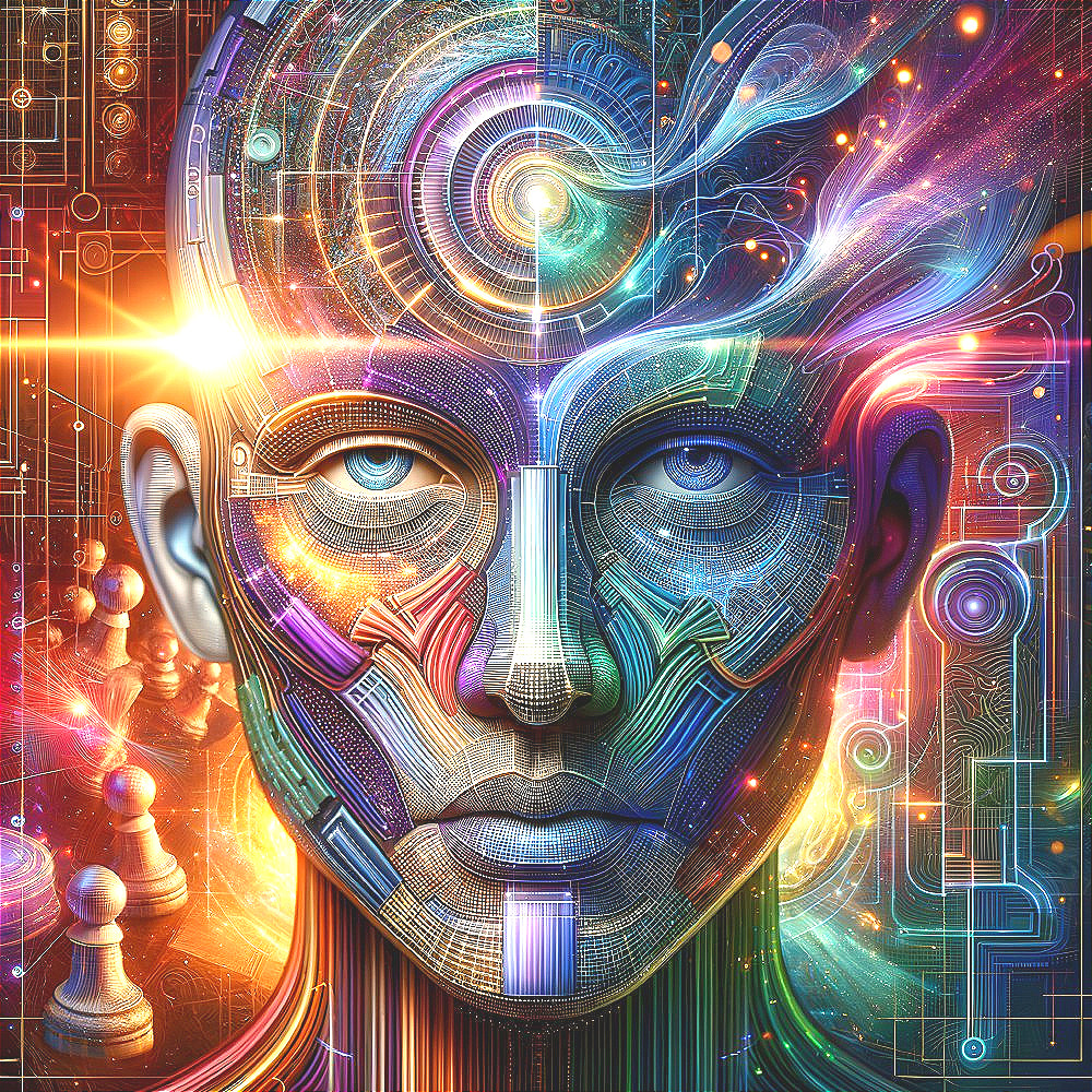 Futuristic Abstract Human Face with Digital Elements