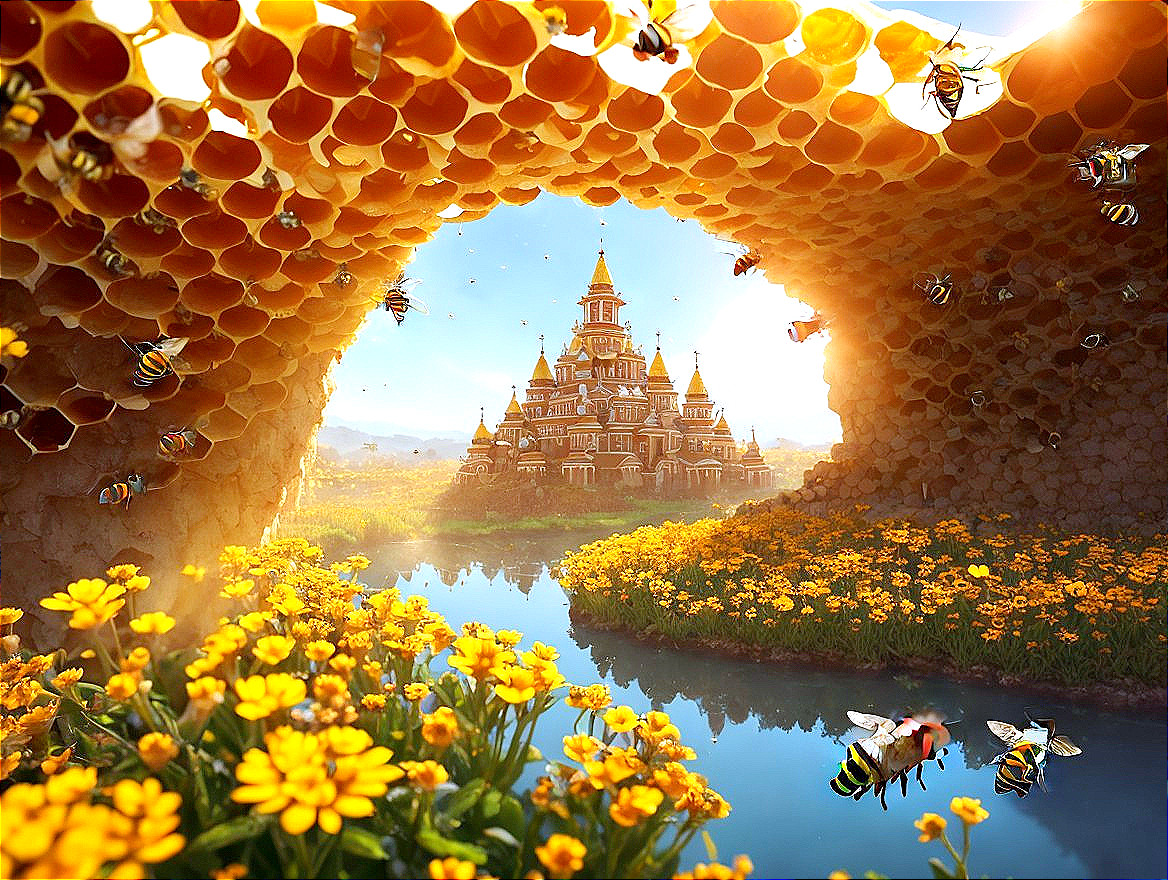 Serene Landscape with Castle and Vibrant Flowers