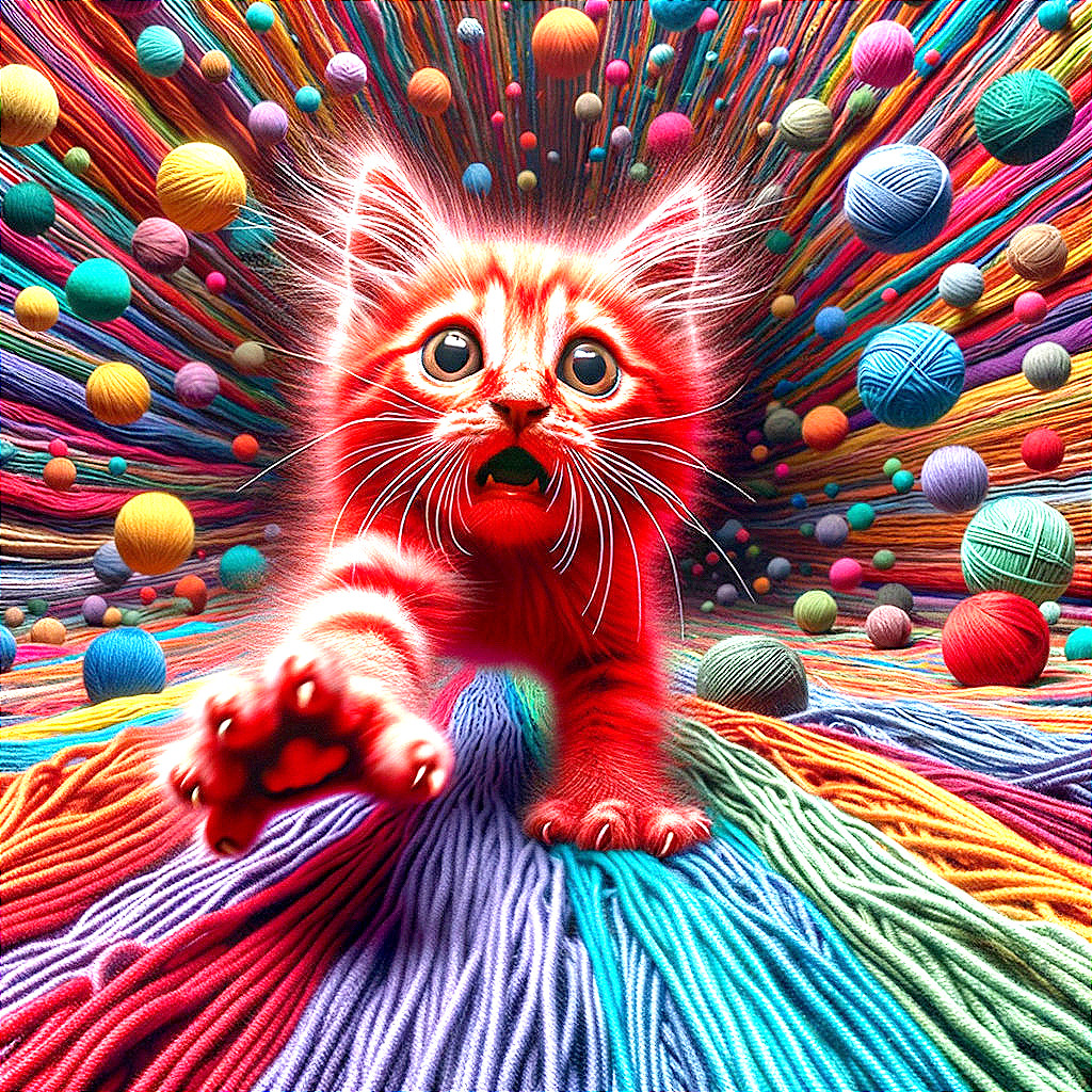 Vibrant Orange Kitten Surrounded by Colorful Yarn Balls