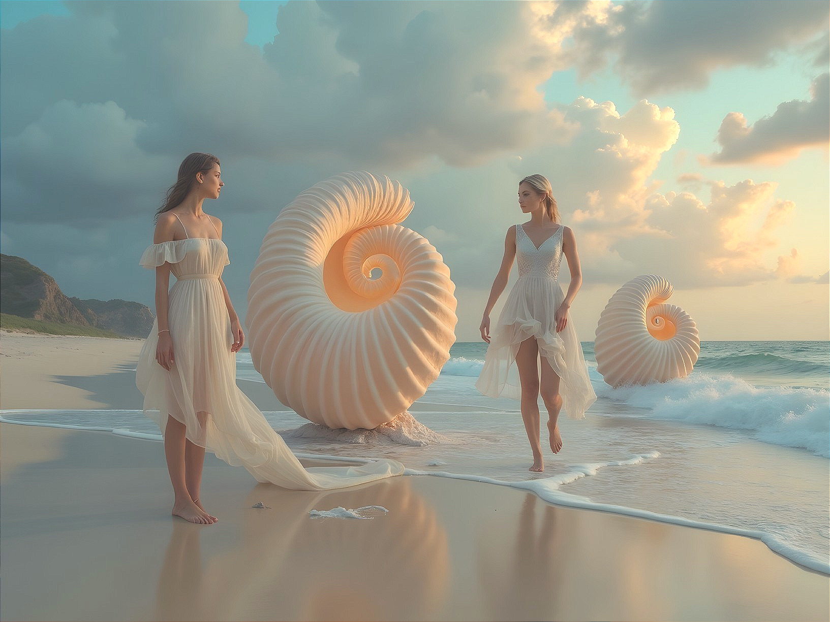Ethereal Beachwalk with Spiraled Seashells
