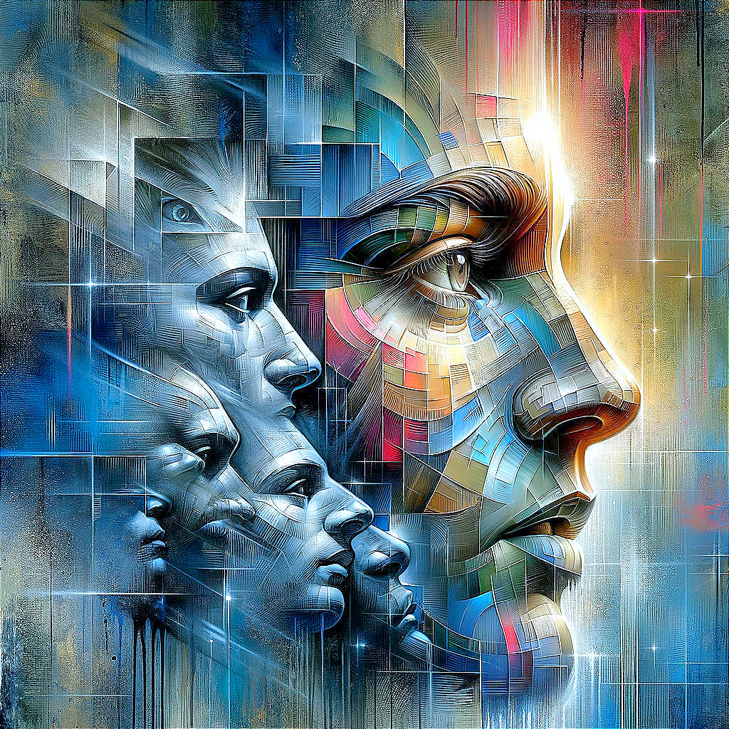 Abstract Composition of Faces and Geometric Shapes