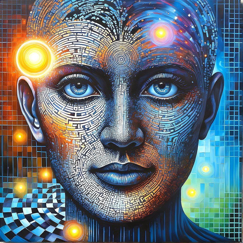 Vibrant Portrait of a Humanoid with Circuit Patterns