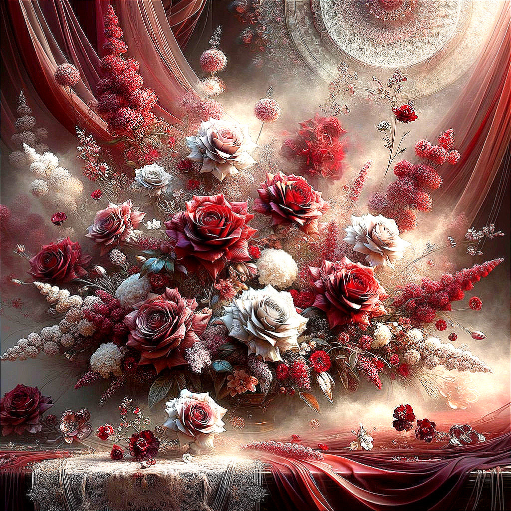 Arrangement of Red and White Roses with Greenery