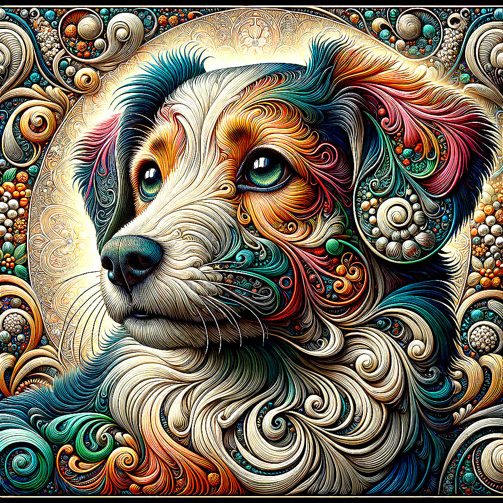 Stylized Dog Portrait with Vibrant Colors and Patterns