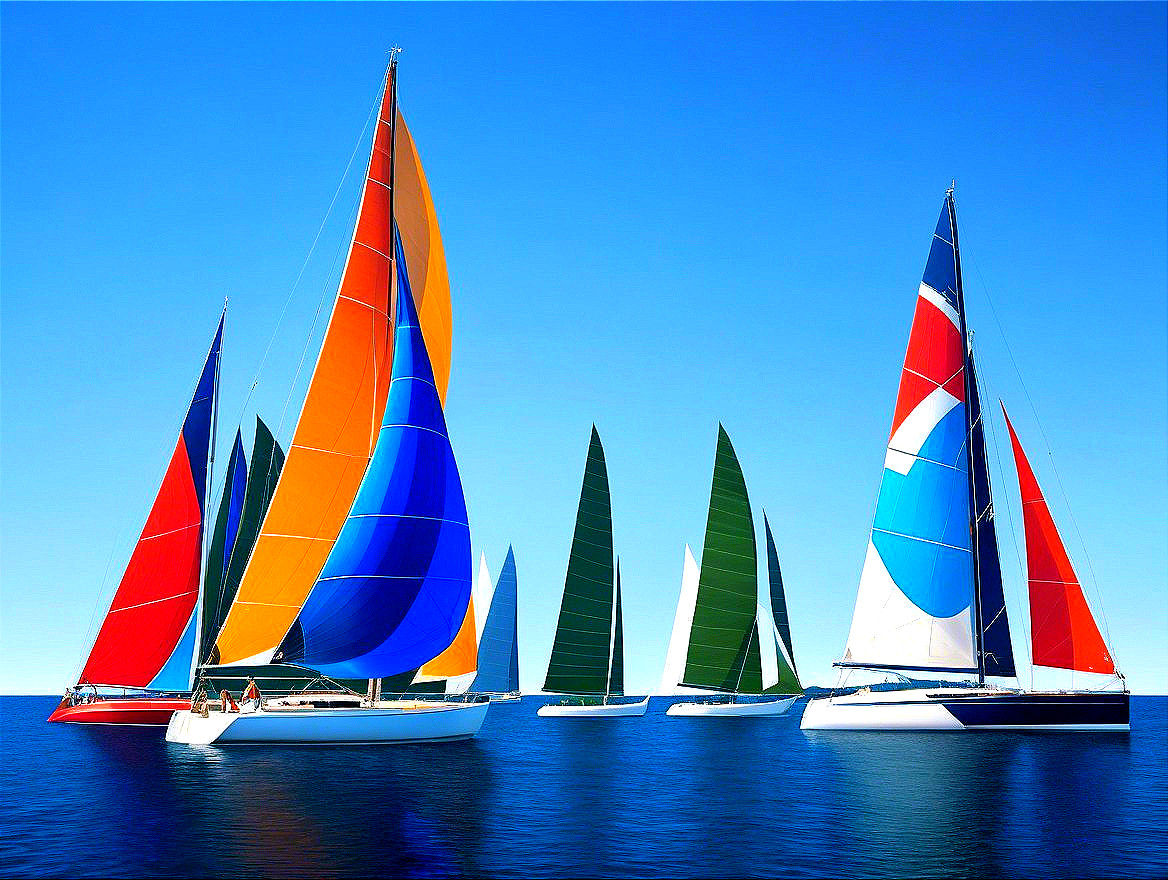 Vibrant Sailboats on a Calm Blue Ocean Scene
