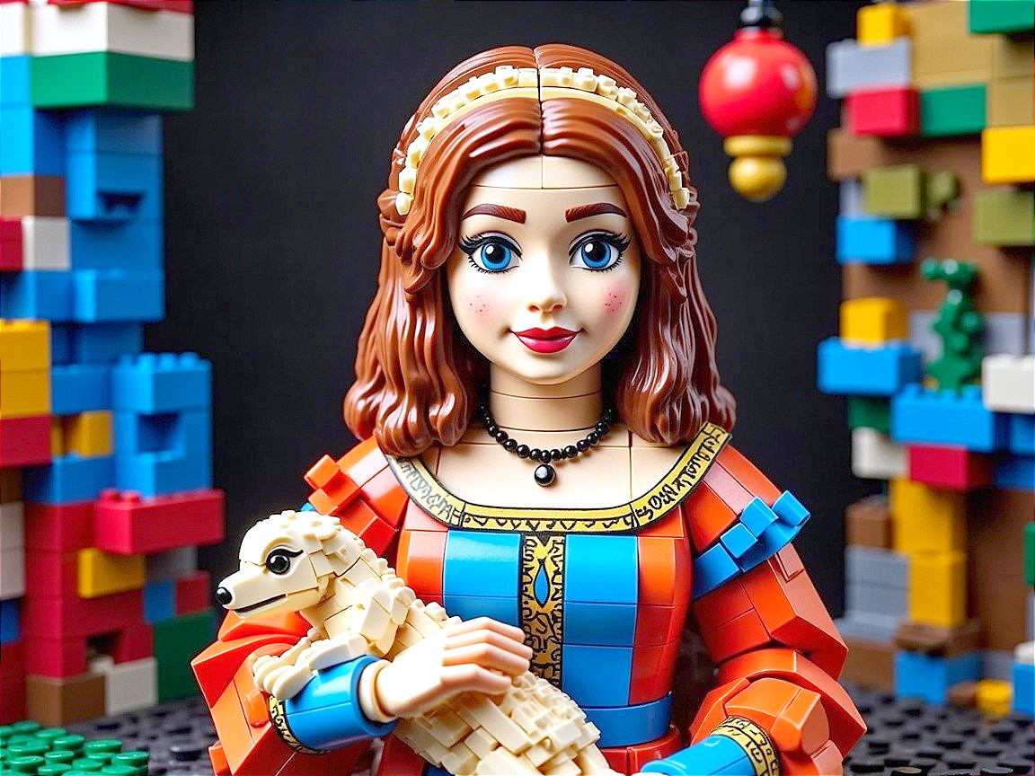 Vibrant LEGO Character with Colorful Dress and Pet
