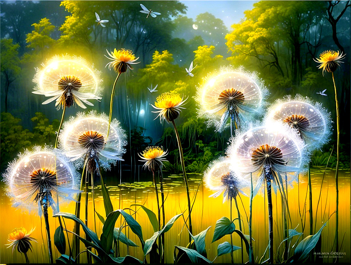 Serene Dandelion Landscape with Golden Light