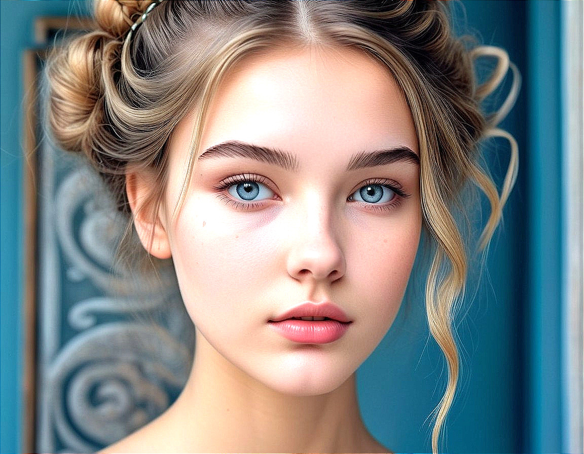 Close-up Portrait of a Young Woman with Blue Eyes