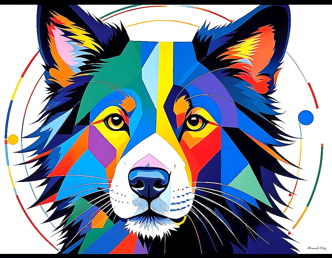 Vibrant Geometric Wolf Head Art with Colorful Patterns