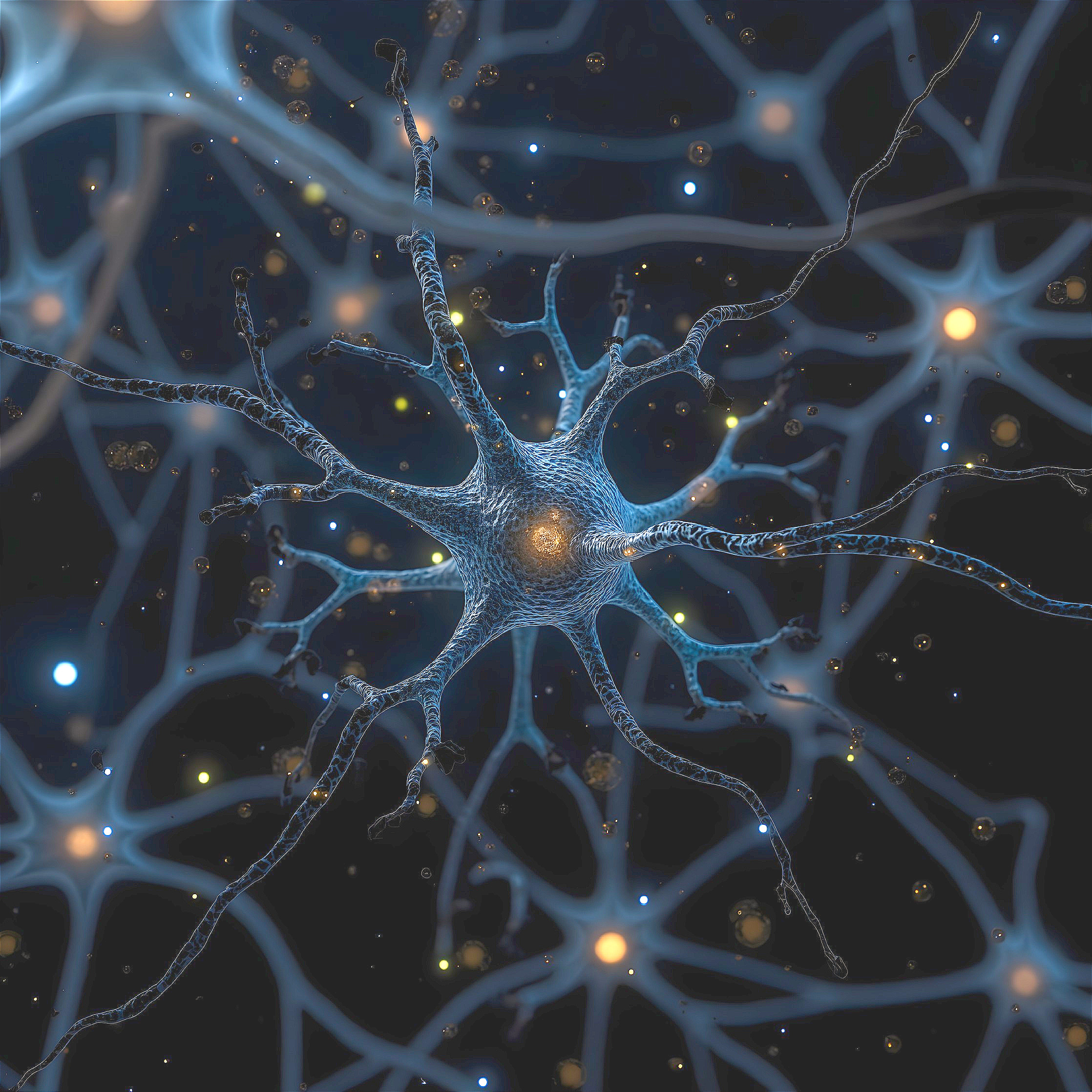 Close-Up View of Neuron Structure and Connections
