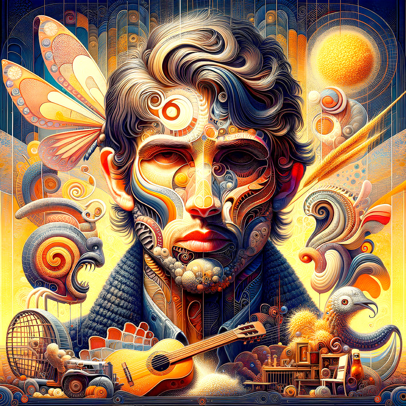 Colorful Portrait of a Young Man with Whimsical Elements