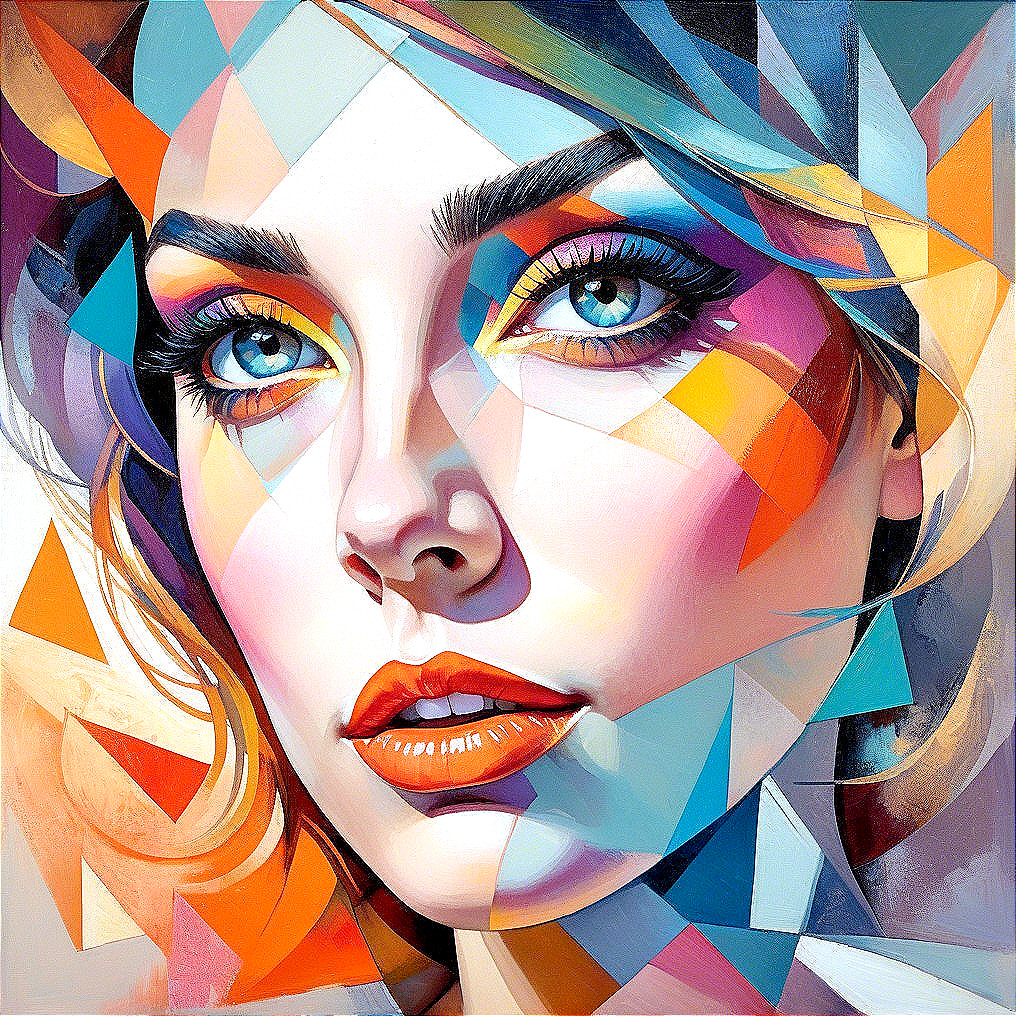 Close-up Portrait of Woman with Geometric Shapes