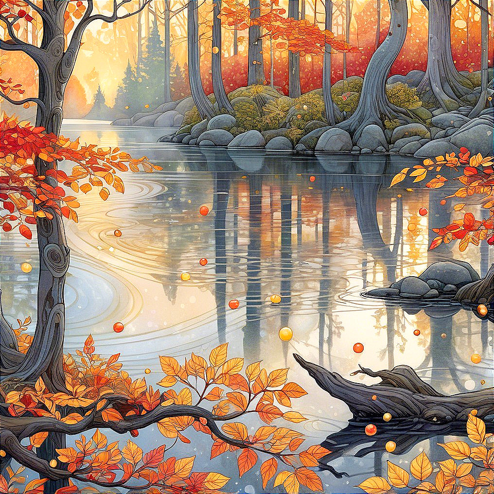 Autumn Landscape with Vibrant Foliage and Calm Lake
