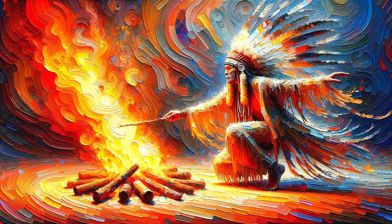 Vibrant Artwork of Native American Dance by Fire
