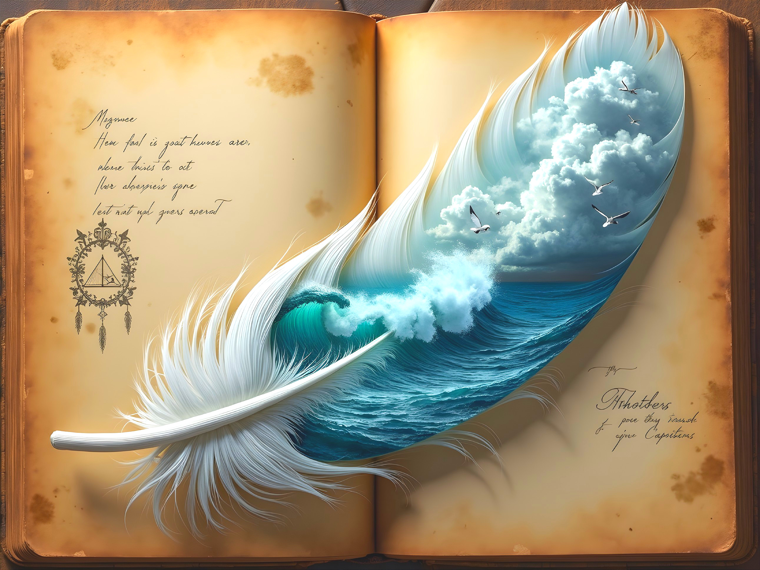 Intricate Feather Blending Nature and Literary Artistry