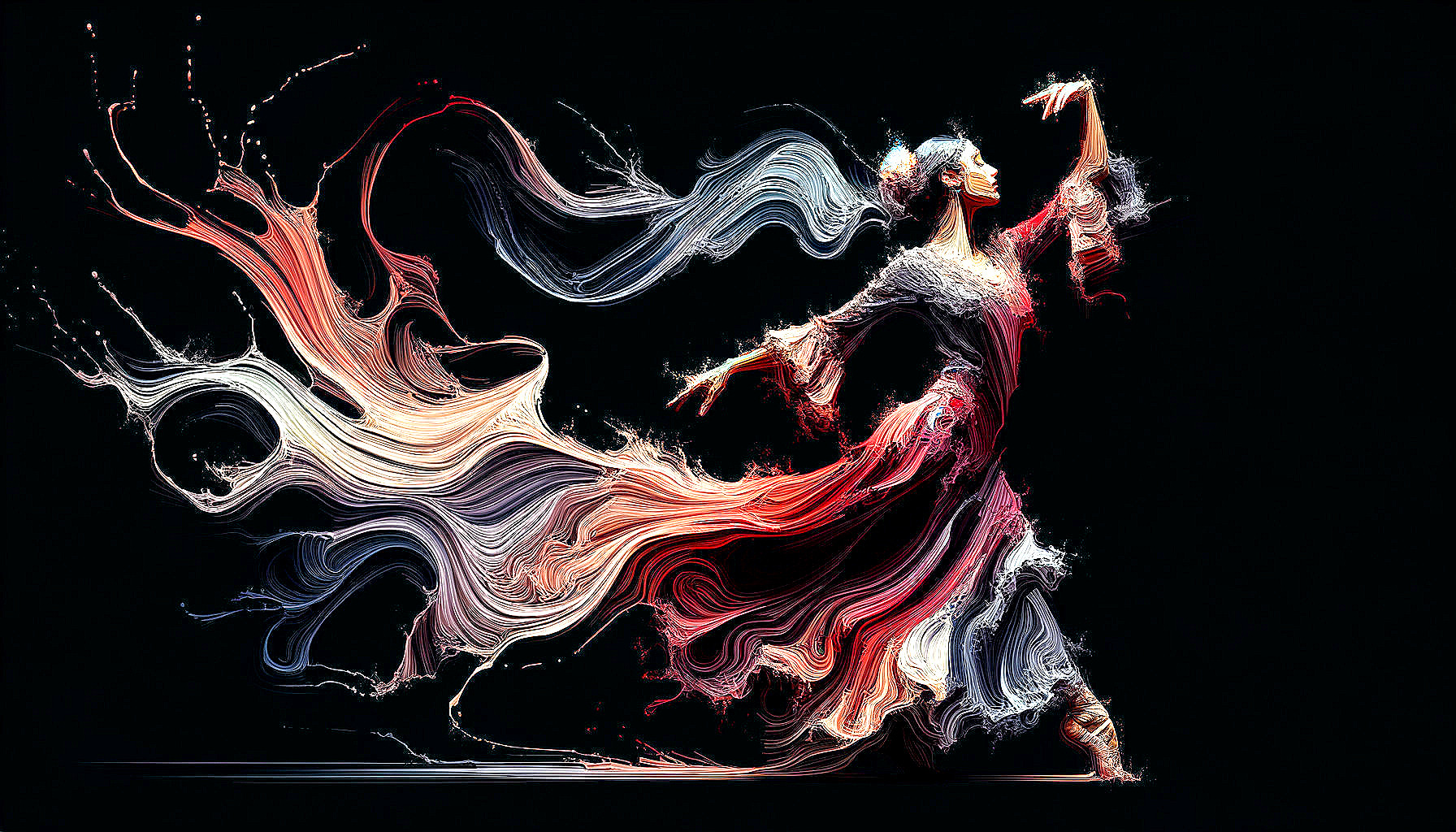Graceful Dancer in Mid-Performance with Flowing Fabrics
