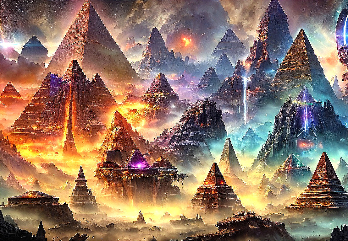 Surreal Landscape of Mystical Towering Pyramids