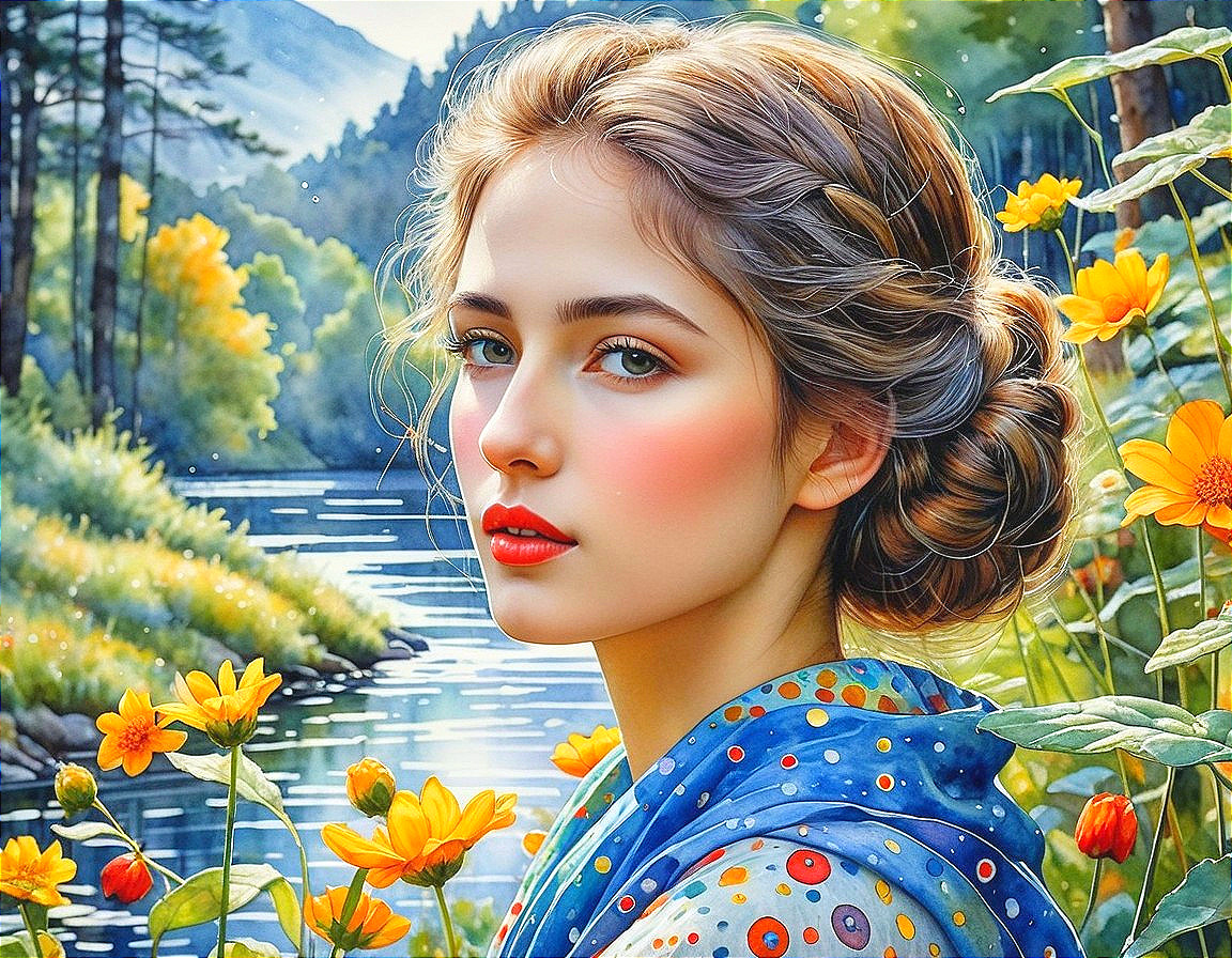 Portrait of a Young Woman by a Tranquil River