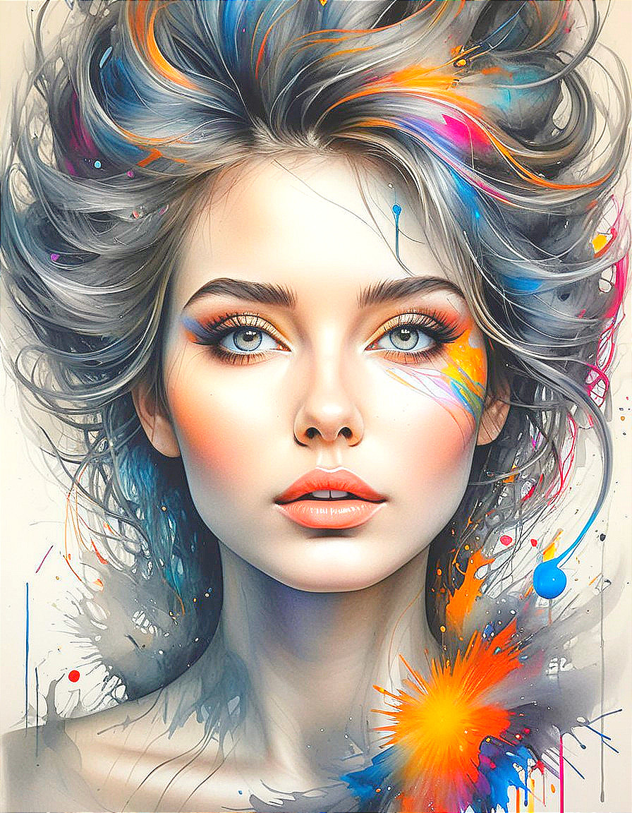 Portrait of a Young Woman with Colorful Hair and Eyes