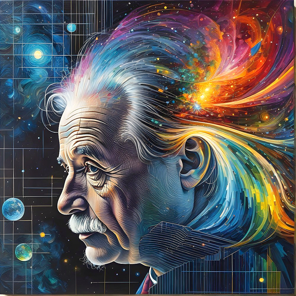Elderly Man Portrait with Cosmic Color Swirls
