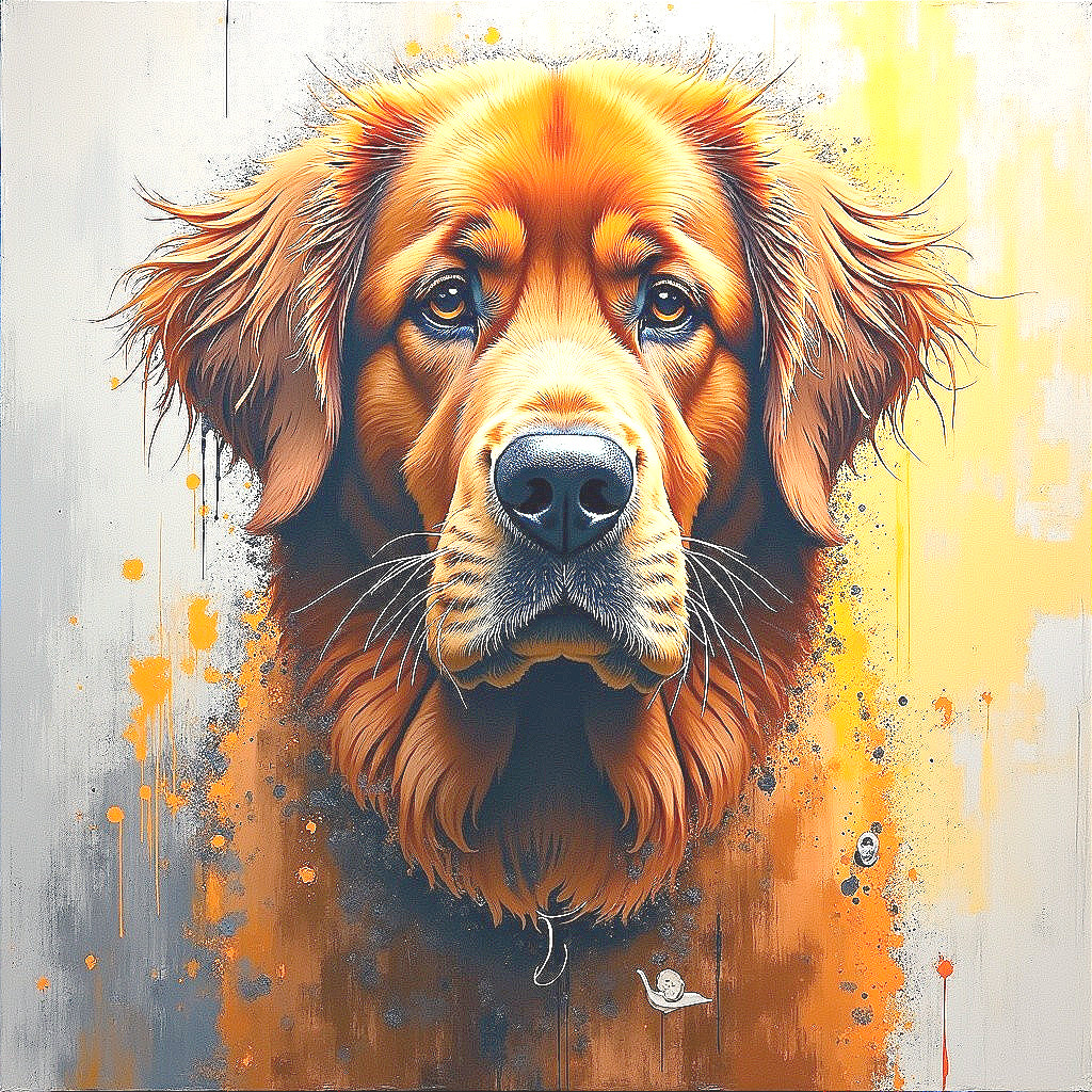 Artistic Portrait of a Golden Retriever with Colorful Background