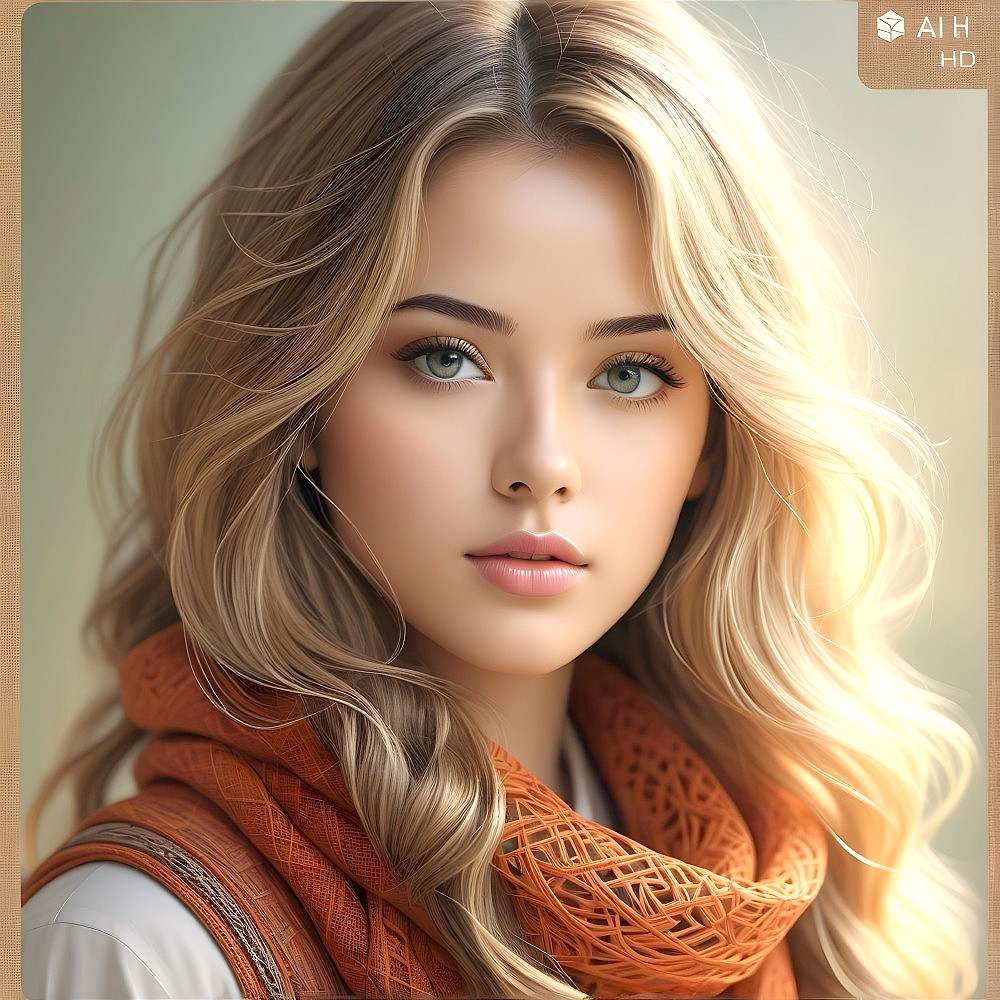 Young woman with blonde hair and green eyes in scarf