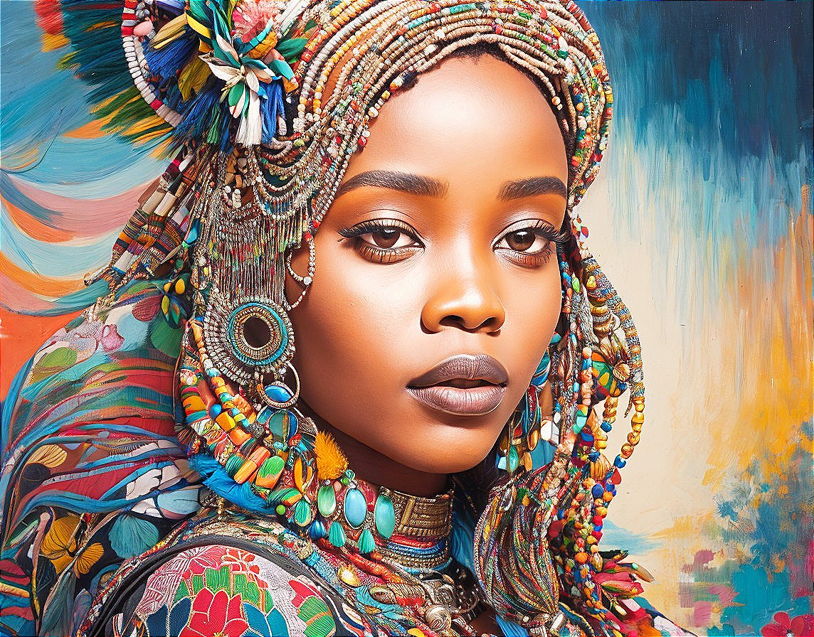 Vibrant Portrait of a Woman with Beaded Jewelry