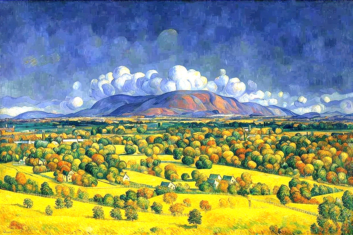 Vibrant Landscape with Rolling Hills and Dramatic Sky