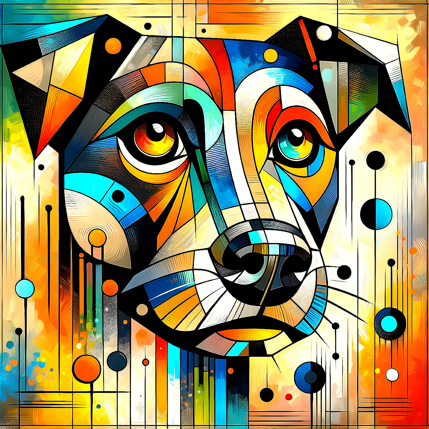 Abstract Dog Face with Geometric Shapes and Colors