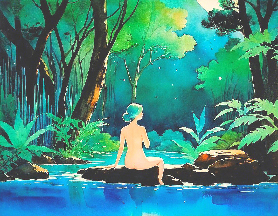 Tranquil Forest Landscape Under Soft Moonlight
