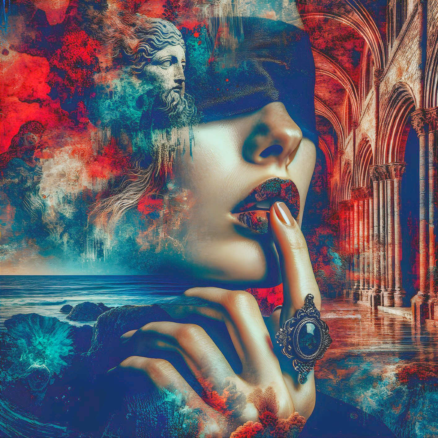 Mysterious Woman in Blindfold with Symbolic Silence