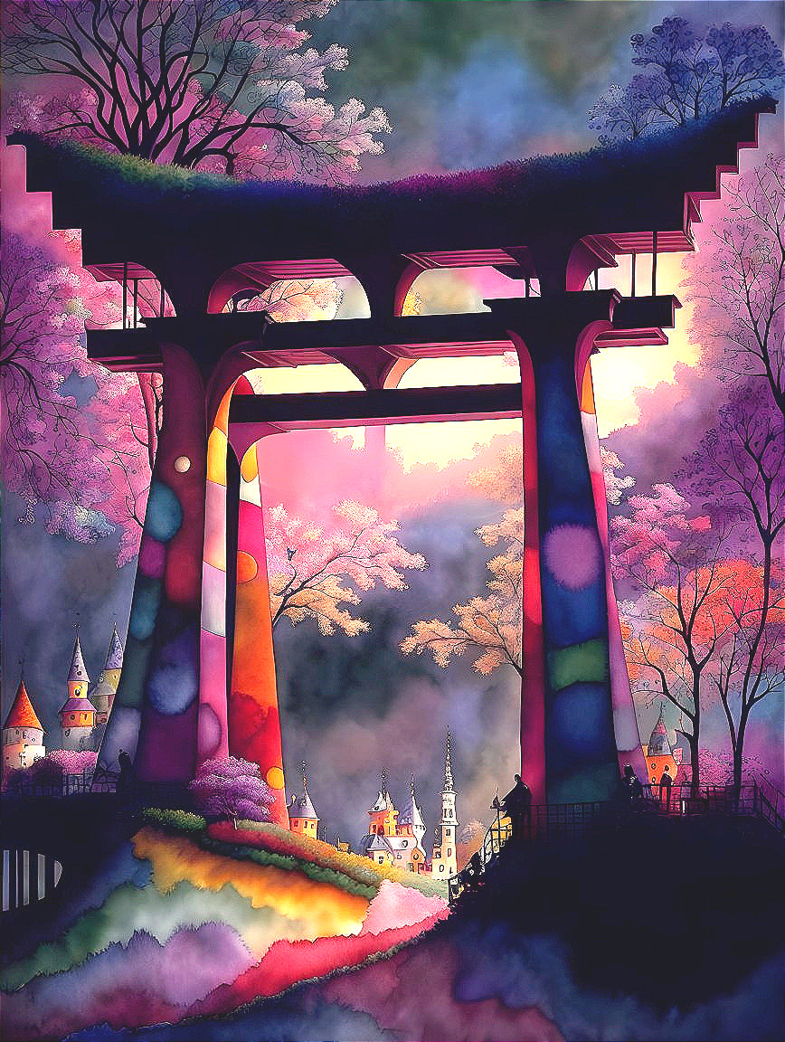 Enchanted Village: Torii Gate & Pink Sky