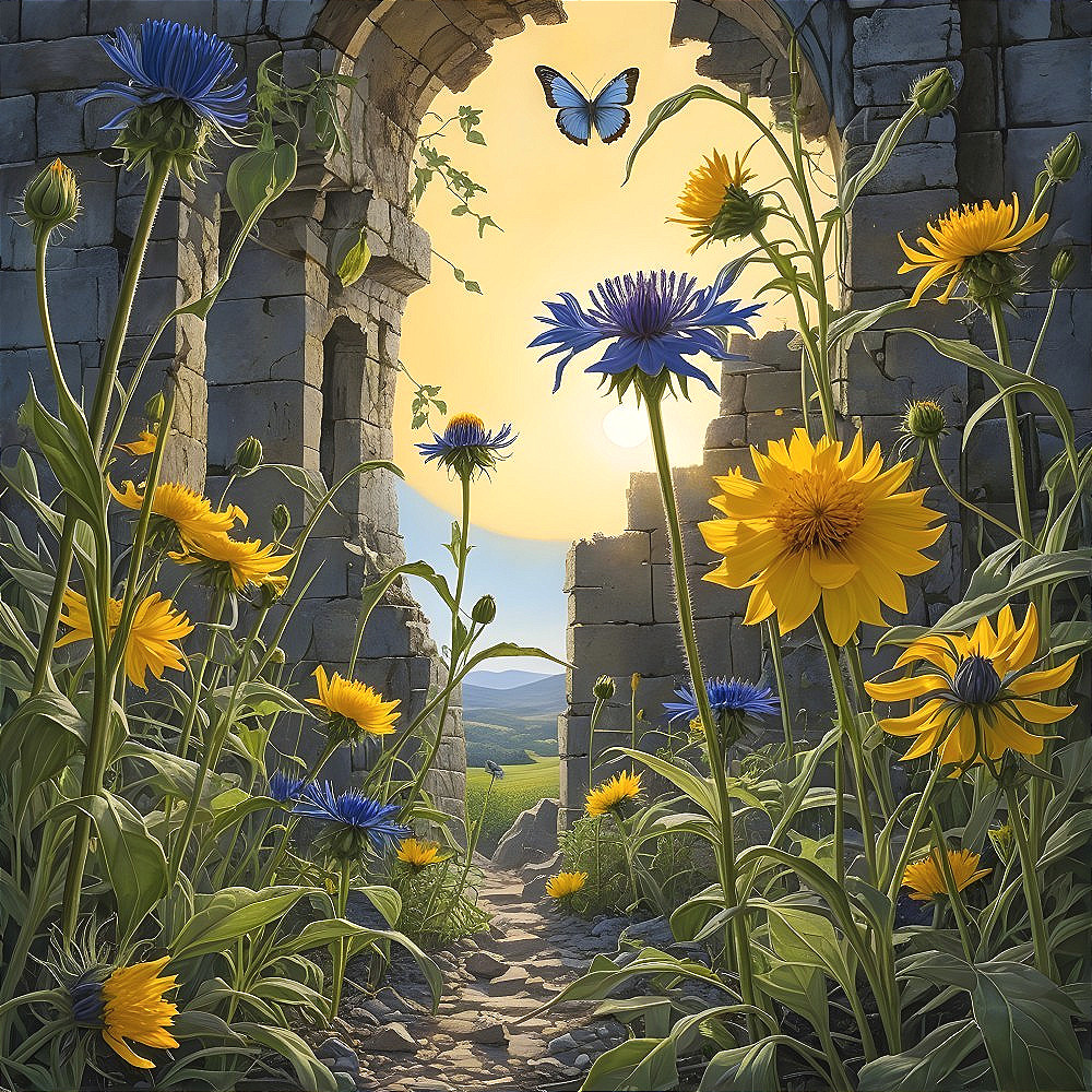 Serene Scene Through a Crumbling Stone Archway