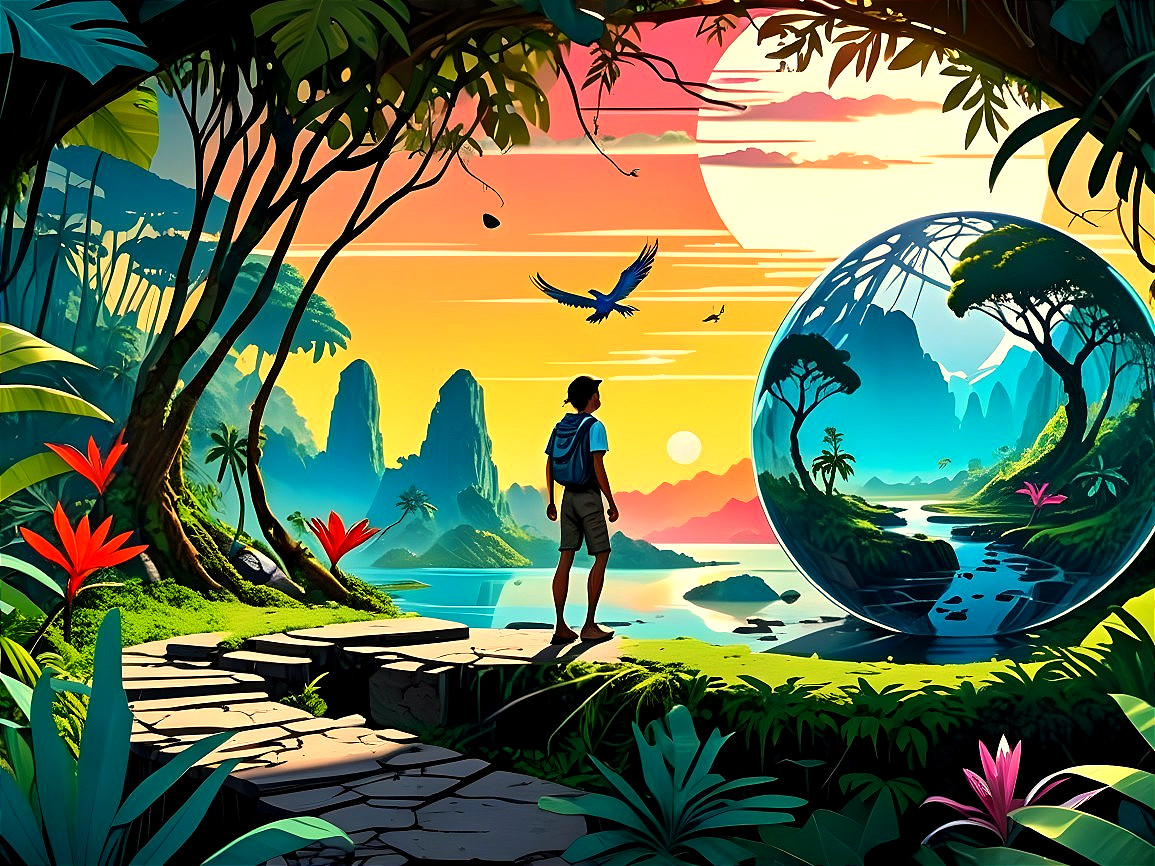 Young Explorer on Stone Path in Vibrant Landscape