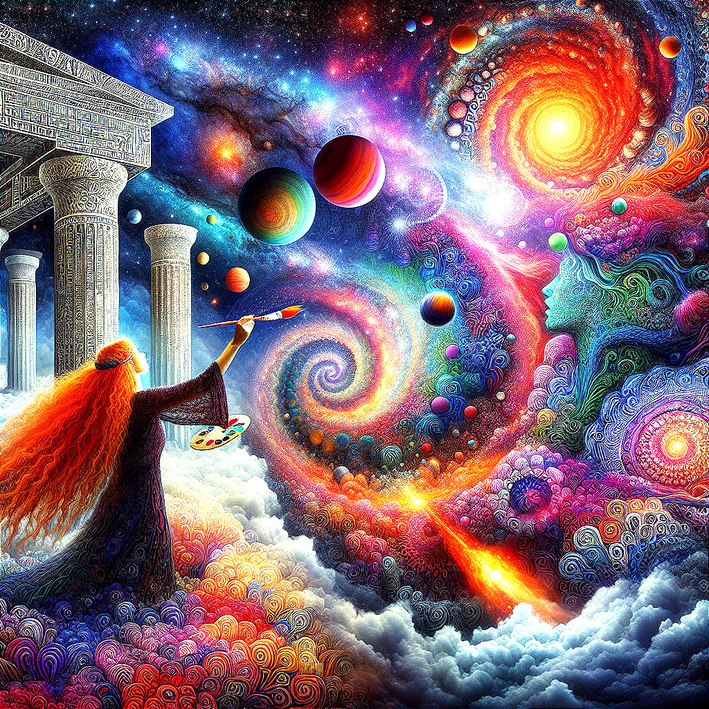 Cosmic Sorceress Creating Galaxies in Night Sky