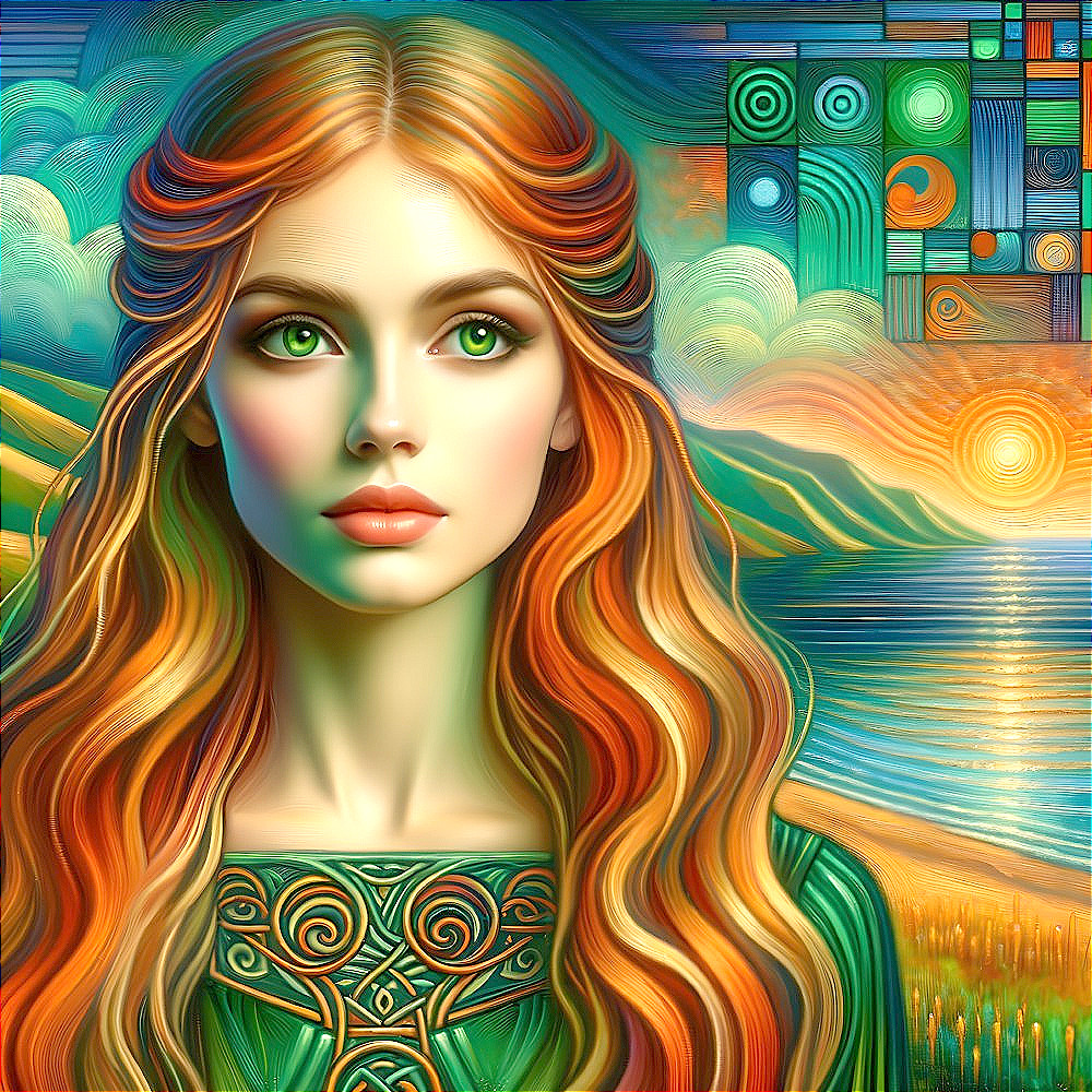 Portrait of a Young Woman with Red Hair in Landscape