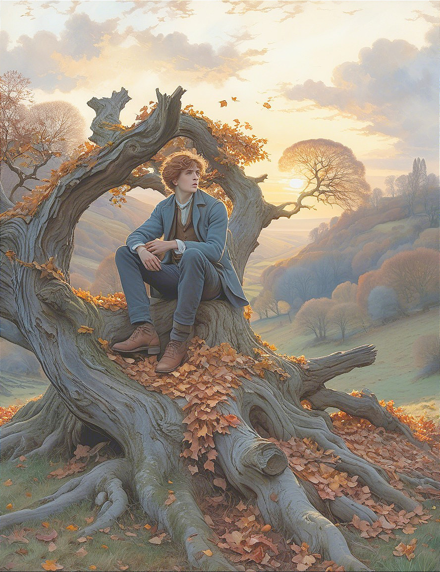 Young man in tree surrounded by autumn foliage