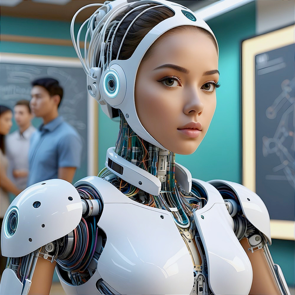 Futuristic humanoid robot with advanced technology elements