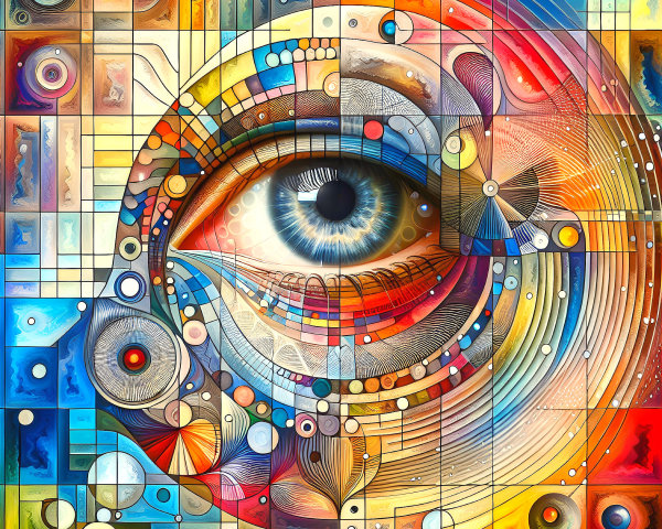 Vibrant Abstract Eye in Colorful Geometric Mosaic