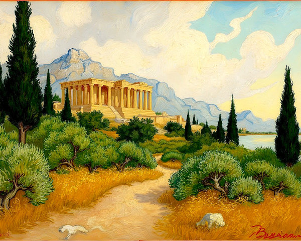Ancient Temple Surrounded by Lush Mountain Landscape