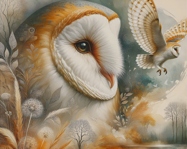 Majestic Barn Owl Digital Painting with Earthy Background