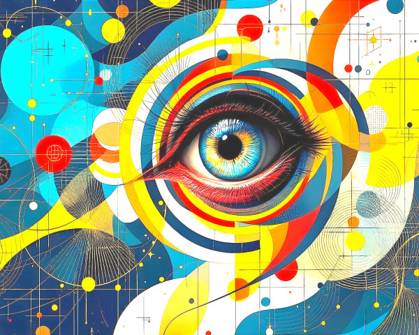 Abstract Mural with Eye and Colorful Geometric Shapes