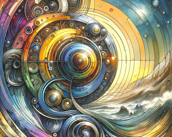 Vibrant Abstract Composition with Cosmic Elements