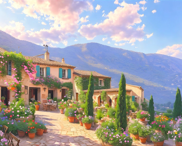 Italian Villa with Gardens and Mountain Backdrop